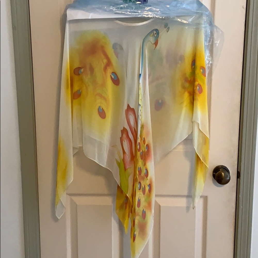 Sheer swim cover up peacock